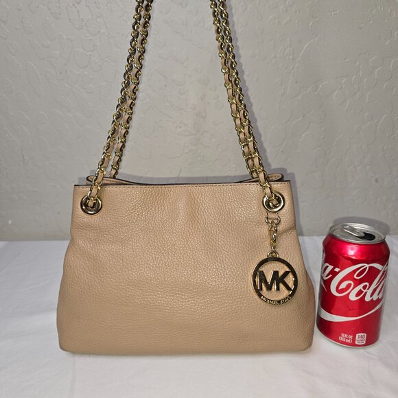 Michael Kors Jet Set Gold Chain Beige Pebble Grain Leather Medium Shoulder Bag - Picture 2 of 14